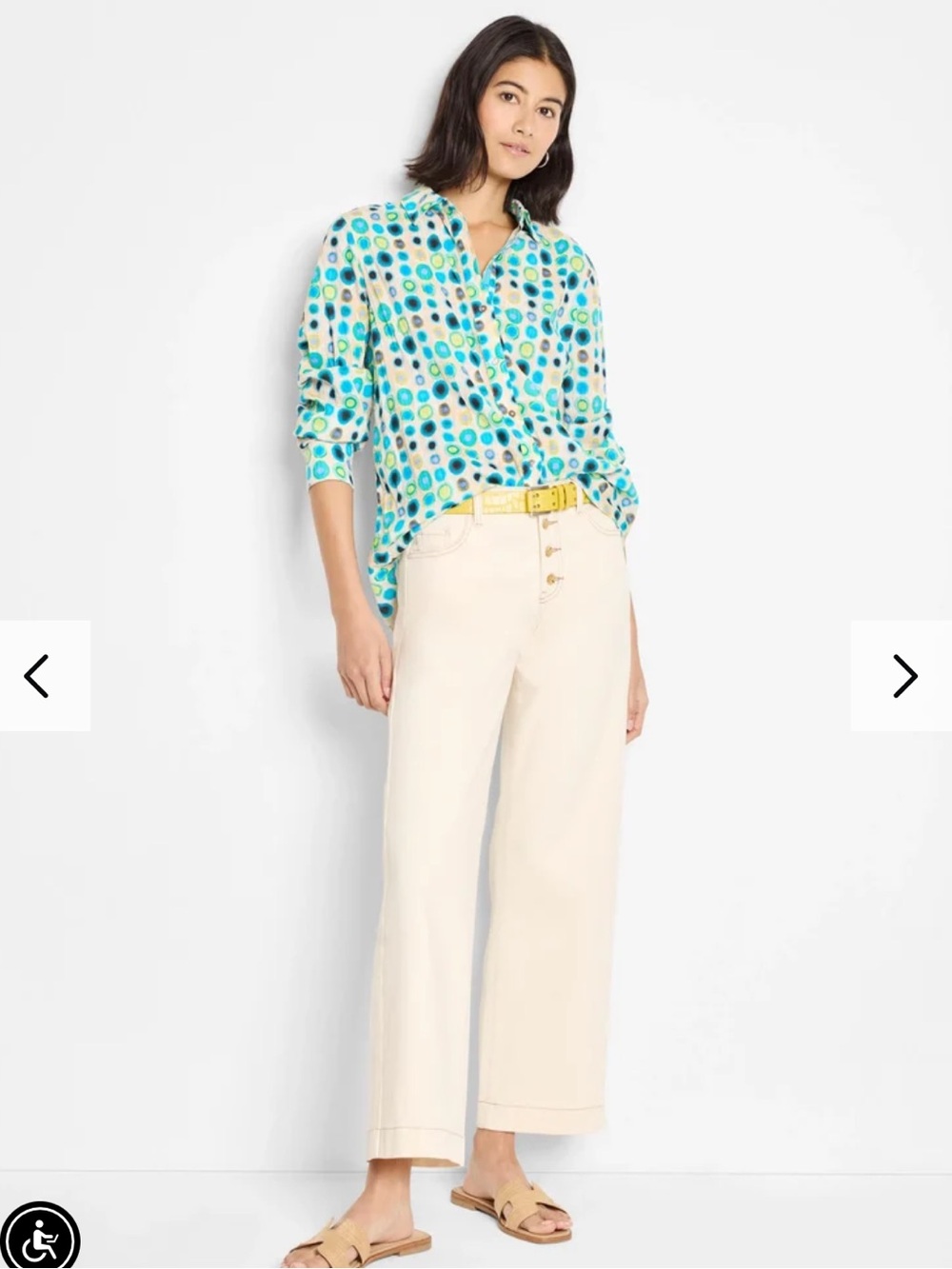 NIC+ZOE Bright Spot Cotton Crinkle Colorful Abstract Button Down Shirt Small